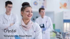  Presentation with medical student - Beautiful presentation theme featuring students standing together in chemistry backdrop and a light blue colored foreground