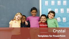  Presentation with diverse classroom - Audience pleasing presentation theme consisting of students standing together in classroom backdrop and a tawny brown colored foreground