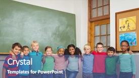  Presentation with elementary - Audience pleasing presentation design consisting of students standing together backdrop and a ocean colored foreground