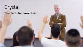  Presentation with professor - Beautiful presentation theme featuring students study with professor backdrop and a light gray colored foreground