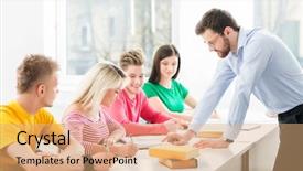  Presentation with teenage - Audience pleasing presentation design consisting of students studying at the lesson backdrop and a coral colored foreground