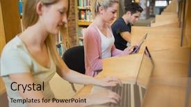  Presentation with college students - Audience pleasing slide set consisting of students studying in a row backdrop and a coral colored foreground