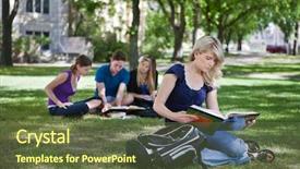  Presentation with college campus - Amazing slide deck having students studying in college campus backdrop and a tawny brown colored foreground