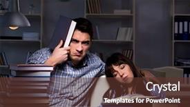  Presentation with late - Audience pleasing presentation theme consisting of students studying late at night backdrop and a  colored foreground