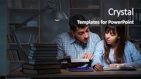  Presentation with late - Cool new slides with students studying late at night backdrop and a dark gray colored foreground