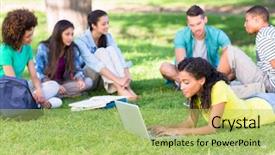  Presentation with college campus - Colorful presentation theme enhanced with students studying on college campus backdrop and a  colored foreground