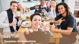  Presentation with take - Amazing theme having students-take-selfie-with-smartphone backdrop and a coral colored foreground