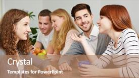  Presentation with students - Theme having students taking a coffee break background and a coral colored foreground