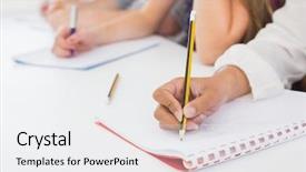  Presentation with college students - Amazing presentation theme having students taking notes in class backdrop and a white colored foreground