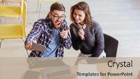  Presentation with recognition of students - PPT theme enhanced with students taking photo of themselves background and a mint green colored foreground