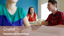  Presentation with cognitive theory learning concept - Cool new PPT theme with students talking at school break backdrop and a coral colored foreground