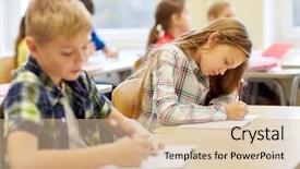  Presentation with school-elementary - Slide deck featuring students testing - education elementary school learning background and a soft green colored foreground