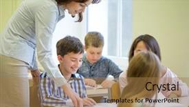  Presentation with elementary school career day and technology - Cool new slides with students testing - education elementary school learning backdrop and a coral colored foreground