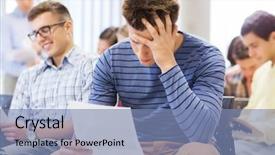  Presentation with school testing - Amazing presentation theme having students testing - education high school teamwork backdrop and a teal colored foreground