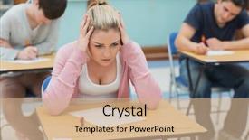  Presentation with stressed - PPT theme enhanced with students testing - stressed student sitting background and a coral colored foreground