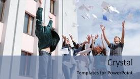  Presentation with end school year - Slide deck featuring students to complete academic year background and a seafoam green colored foreground