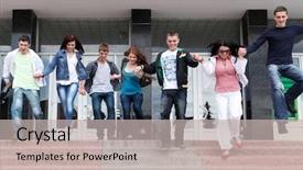  Presentation with end school year - PPT layouts featuring students to complete academic year background and a soft green colored foreground