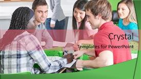  Presentation with group training - PPT theme having students training - interracial group of sutdents doing background and a coral colored foreground