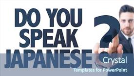 Presentation with japanese - Presentation theme having business man pointing the text do you speak japanese background and a ocean colored foreground