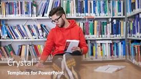  Presentation with notebook - PPT theme with students-uses-a-notebook-laptop background and a coral colored foreground