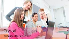  Presentation with college students - Presentation consisting of students using laptop for project background and a  colored foreground