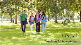  Presentation with college students - PPT theme having students walking in the park background and a yellow colored foreground