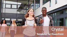  Presentation with college students - Slide set with students walking outside college building background and a coral colored foreground