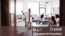  Presentation with high school students - Beautiful theme featuring students wearing uniforms in science backdrop and a tawny brown colored foreground