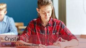  Presentation with cognitive theory learning concept - Cool new presentation theme with students with books writing school backdrop and a red colored foreground