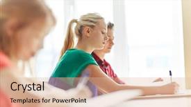  Presentation with cognitive theory learning concept - PPT layouts with students with books writing school background and a lemonade colored foreground