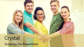  Presentation with friendship - PPT layouts with students with hands on top background and a yellow colored foreground