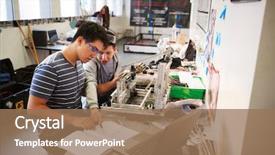  Presentation with college students - PPT layouts enhanced with students with laptop building machine background and a coral colored foreground