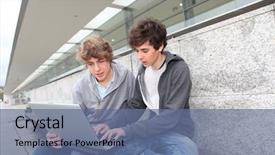  Presentation with school building - Presentation having students with laptop computer outside school building background and a ocean colored foreground