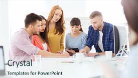  Presentation with education - Amazing theme having students with papers an tablet backdrop and a  colored foreground