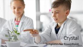  Presentation with plant science - Colorful presentation design enhanced with students with plant at biology backdrop and a light gray colored foreground