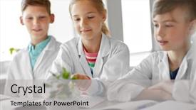  Presentation with plant science - Cool new presentation with students with plant at biology backdrop and a light gray colored foreground