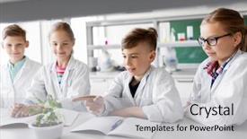  Presentation with science plant - Theme having students with plant at biology background and a light gray colored foreground