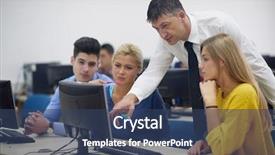  Presentation with group support - Theme with students with teacher in computer background and a ocean colored foreground