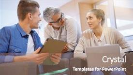  Presentation with teacher and students - Presentation theme consisting of students with teacher in lounge background and a  colored foreground