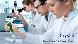  Presentation with laboratory - Beautiful PPT theme featuring students working at the laboratory backdrop and a sky blue colored foreground