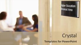  Presentation with students working in groups - Slide deck with students working in college breakout background and a  colored foreground