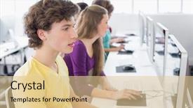  Presentation with computer room - Beautiful presentation featuring students-working-in-computer-room backdrop and a lemonade colored foreground