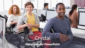  Presentation with college students - PPT layouts consisting of students working in computer room at the college background and a dark gray colored foreground