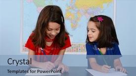  Presentation with classroom - Audience pleasing slide deck consisting of students working on school work backdrop and a  colored foreground