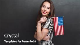  Presentation with flat earth on black - PPT theme enhanced with studio and holding usa flag background and a dark gray colored foreground