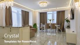  Presentation with kitchen design - PPT theme featuring studio-apartment-featuring-a-classic background and a coral colored foreground