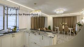  Presentation with curtain - Slide deck featuring studio-apartment-featuring-classic-kitchen background and a light gray colored foreground