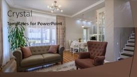  Presentation with living room - Presentation design having studio-apartment-living-room background and a mint green colored foreground