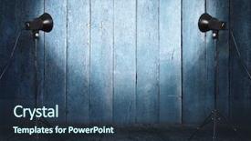  Presentation with stage - Presentation design having studio in old blue wooden background and a ocean colored foreground