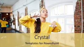  Presentation with dance music - Beautiful slide deck featuring studio of modern dance backdrop and a yellow colored foreground